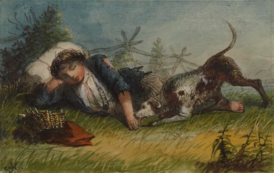 Tiggende dreng og hans hund af Alfred Jacob Miller