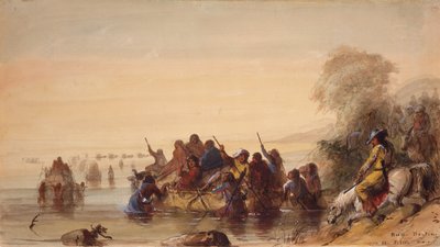 Bull Boating on the Platte River, ca. 1837 (akvarel på papir) af Alfred Jacob Miller