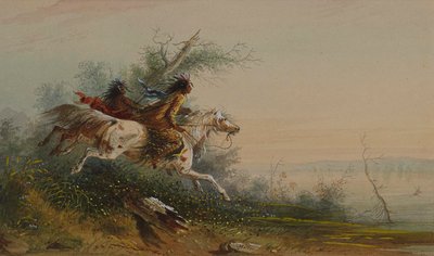 Elg svømmer over Platte af Alfred Jacob Miller