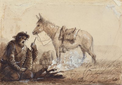 Francois forbereder nadver, ca. 1837 (tegning på papir) af Alfred Jacob Miller