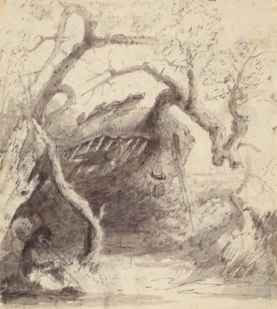 Indian Cabin on the Platte, ca. 1837 (pen og blæk og vask på papir) af Alfred Jacob Miller