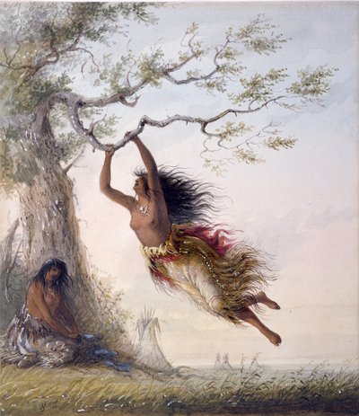Indianske piger på gynge af Alfred Jacob Miller