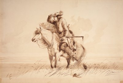 Lost Green Horn, ca. 1850 (blyant, pen og blæk og vask på lærred) af Alfred Jacob Miller