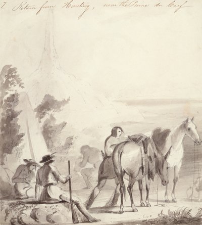 Tilbage fra Jagt, ca. 1837 (olie på pap) af Alfred Jacob Miller