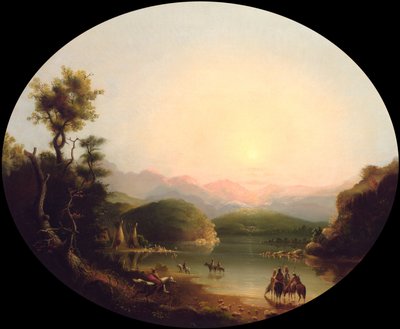 Shoshone -indianere ved en bjergsø (Fremont -søen) af Alfred Jacob Miller
