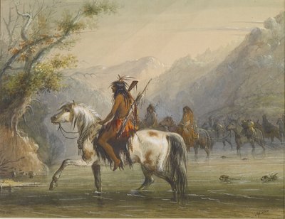 Shoshonee-indianerne [sic] – At vade over en flod af Alfred Jacob Miller