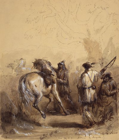 Sir W.D.S., Antoine og Auguste eller forberedelse til en bøffeljagt, ca. 1837 (pen og blæk, vask og gouache på papir) af Alfred Jacob Miller
