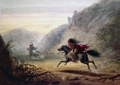 Snake-indianer jagter hestetyv ved navn »Crow« af Alfred Jacob Miller