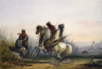 Fangere og indianere kommunikerer ved hjælp af tegn af Alfred Jacob Miller
