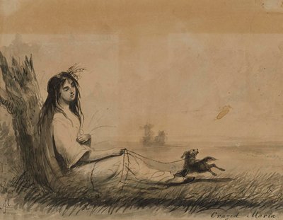 Liggende kvinder med hund i snor (fra Laurence Sterne, "En sentimental rejse", 1768) af Alfred Jacob Miller