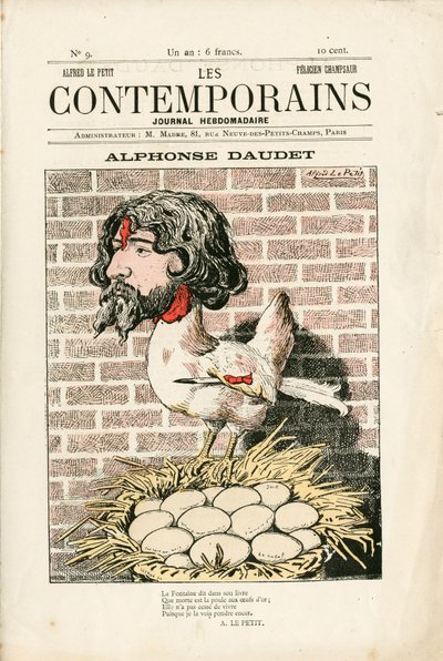 Cover af "" Les Contemporains"", nummer 9, satirisk i farver: Alphonse Daudet - Litteratur - Houle, Daudet Alphonse - Illustration af Alfred Le Pepetit (1841-1909) af Alfred Le Petit