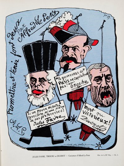 Jules Favre, Trochu og Ducrot, fra History of the Third Republic, Vol. I, Politisk historie, pub.1933 (farve litho) af Alfred Le Petit
