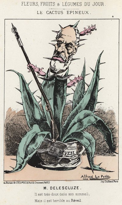 Le Cactus Spineux: Tegnefilm om Louis Charles Delescluze (1809 - 1871) - ill. fra 16/01/1871 i "Dagens blomster, frugter og grøntsager" af Alfred Le Petit