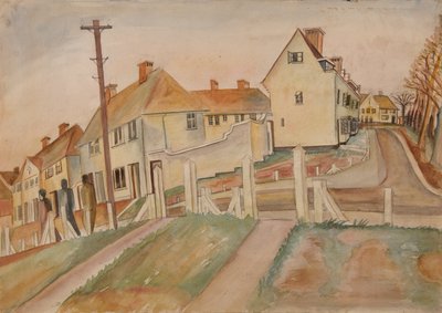 Suburban Scene (akvarel og blyant på papir) af Alfred Lomnitz