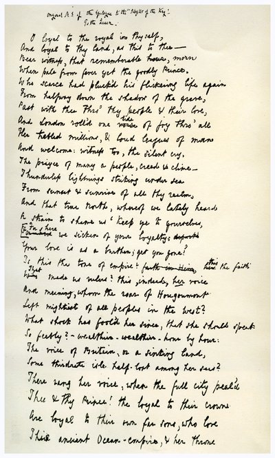 Originalt manuskript af epilogen til kongens idyller, c1872. af Alfred Lord Tennyson