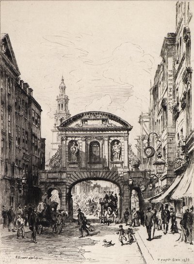 Temple Bar (ætsning) af Alfred Louis Brunet Debaines