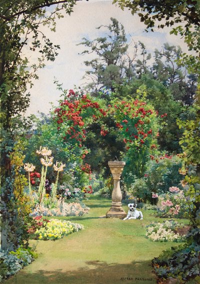 Ved soluret, forsommer, Broadway (akvarel med bodycolour) af Alfred Parsons