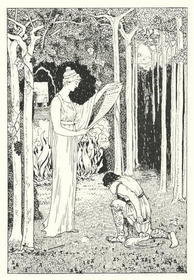 Lukians En sand historie: Lukian giver Kalypso brevet fra Odysseus (kobberstik) af Alfred Payne Garnett