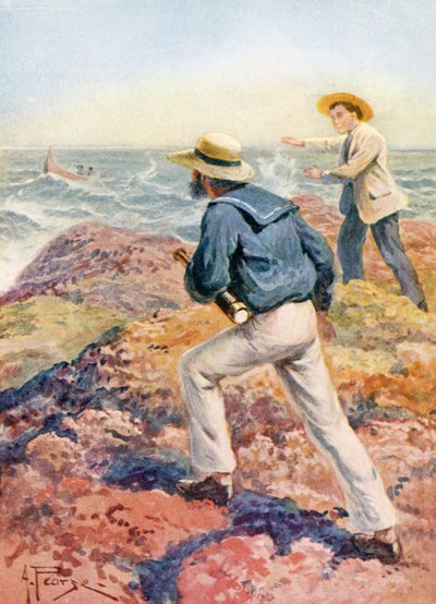 Båd ohøj (farvelitografi) af Alfred Pearse