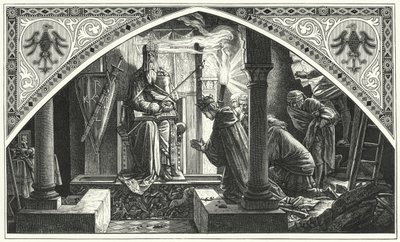 Otto III ved Karl den Stores grav (gravering) af Alfred Rethel
