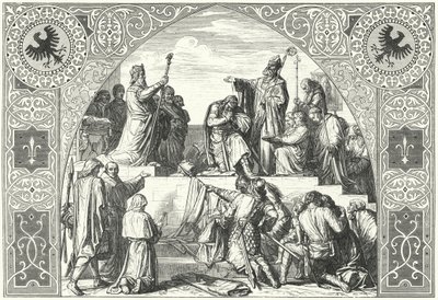 Dåben af den saksiske høvding Widukind, 785 (stik) af Alfred Rethel