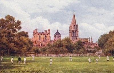 Oxford: Christchurch Cathedral og Tom Tower (farvelitografi) af Alfred Robert Quinton