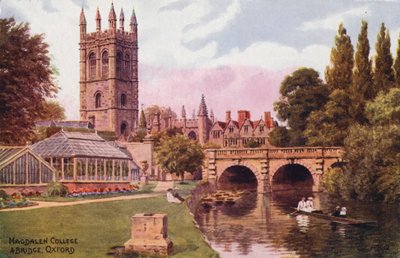 Oxford: Magdalen College og Bridge (farvelitografi) af Alfred Robert Quinton