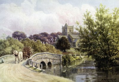 The Bridge, Coombe Bissett, nær Salisbury (farve litho) af Alfred Robert Quinton