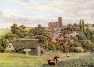 The Church on the Hill, Kersey, Suffolk af Alfred Robert Quinton