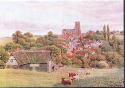 The Church on the Hill, Kersey, Suffolk, fra The Cottages and the Village Life of Rural England udgivet af Dent & Sons Limited, 1912 af Alfred Robert Quinton