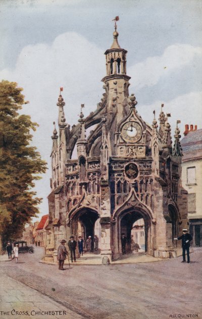 The Cross, Chichester (farve litho) af Alfred Robert Quinton