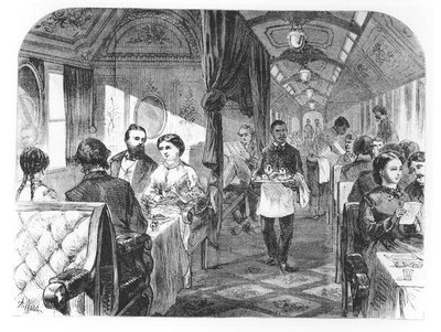 Palace Hotel-bilen fra Union Pacific Railway, midten af det 19. århundrede (gravering) (s/h-foto) af Alfred Rudolph (after) Waud
