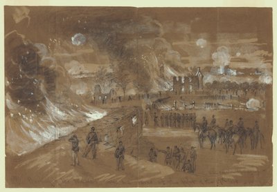 Afbrænding af hr. Mumas [sic] huse og lader ved kampen den 17. sept. af Alfred Rudolph Waud