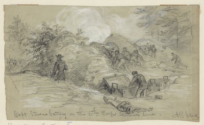 Capt. Stevens batteri på 6. Corps Skirmish -linje af Alfred Rudolph Waud