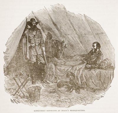 Longstreet Reporting i Braggs hovedkvarter fra en bogpub. 1896 af Alfred Rudolph Waud