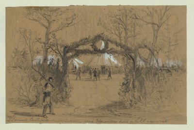 Maj General Butterfields vinterkvartaler-nær Stonemans switch på R.R. til Aquia Creek af Alfred Rudolph Waud