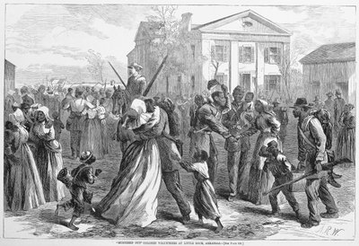 Mustered Out Colored frivillige i Little Rock, Arkansas, fra Harpers Weekly, pub. 1866 af Alfred Rudolph Waud