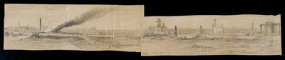 Det nordlige distrikt fra Erie Street Bridge, med udsigt mod øst, under Chicago-branden i 1871 (blyant og kridt på papir) af Alfred Rudolph Waud