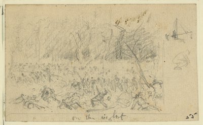 Grov skitse af en kampscene af Alfred Rudolph Waud