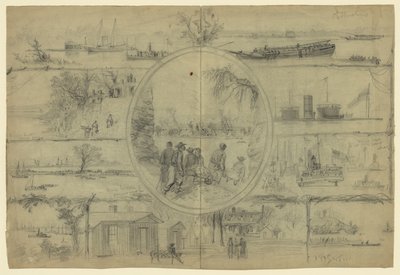Scener forbundet med Dutch Gap Canal af Alfred Rudolph Waud