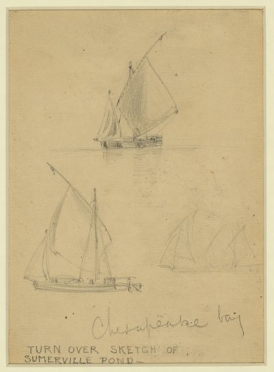 Tre sejlbåde på Chesapeake Bay af Alfred Rudolph Waud