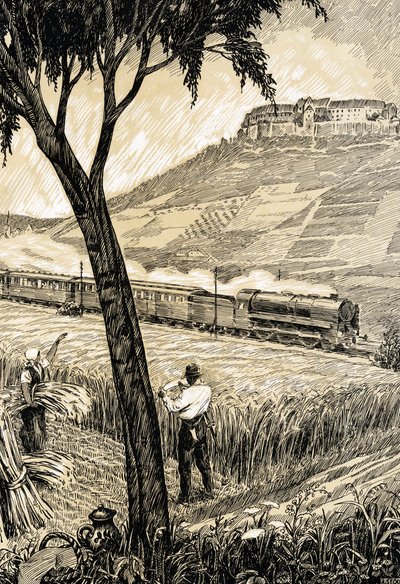 Tyske jernbaner - Tog på landet i Freyburg af Alfred Seckelmann
