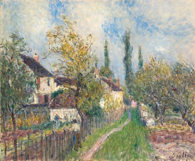 Fransk: Un sentier aux Sablons En sti ved Les Sablons af Alfred Sisley