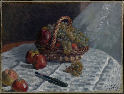 Æbler og druer i en kurv af Alfred Sisley