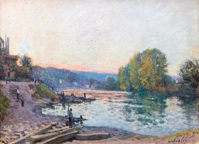 Banks of the Seine, sollyseffekt i skumringen, dato ukendt (olie på lærred) af Alfred Sisley
