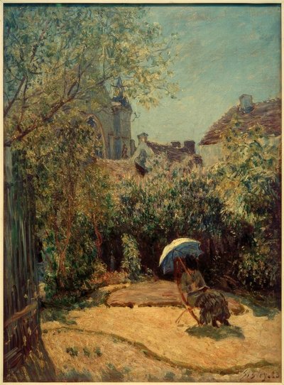 Kvinde med en parasol - Sommerscene af Alfred Sisley