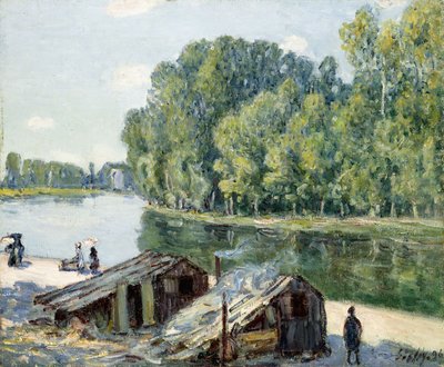 Hytter langs Canal du Loing, effekt af sollys, 1896 af Alfred Sisley