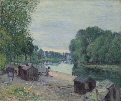 Hytter ved Udkanten af Loing; Cabanes au bord du Loing, 1896 af Alfred Sisley