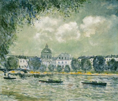 Landskab langs Seinen med Institut de France og Pont des Arts, ca. 1875. af Alfred Sisley