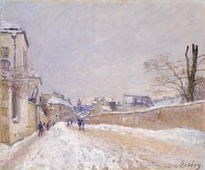 Rue Eugène Moussoir ved Moret: Vinter af Alfred Sisley